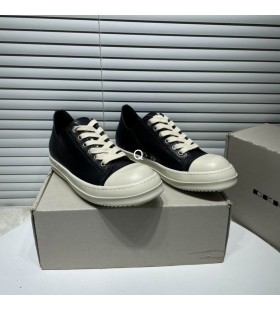 릭 Owens SS25 할리우드 저렴한 운동화를 블랙/분유/이유 풀 그레인 송아지를 가죽