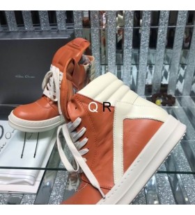 릭 Owens Geobaskets 높은 운동화에서 주황색/우유 가죽 무스