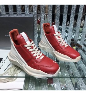 릭 Owens Ss25 할리우드 Geth 에 빨강/유 풀 그레인 송아지를 가죽 스니커즈