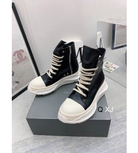 릭 Owens Drkshdw SS25 할리우드 추상적인 운동화를 블랙/분유/이유 풀 그레인 가죽