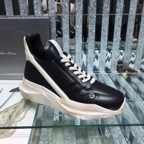 Rick Owens Ss25 Hollywood Geth Runner U Crne / Mliječnih Tenisicama Od prave Teleće kože
