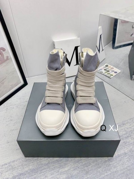 Rick Owens Drkshdw SS25 Hollywood Jumbo Skosnören Abstrakt Sneakers I Grå/Mjölk/Milk bomullscanvas