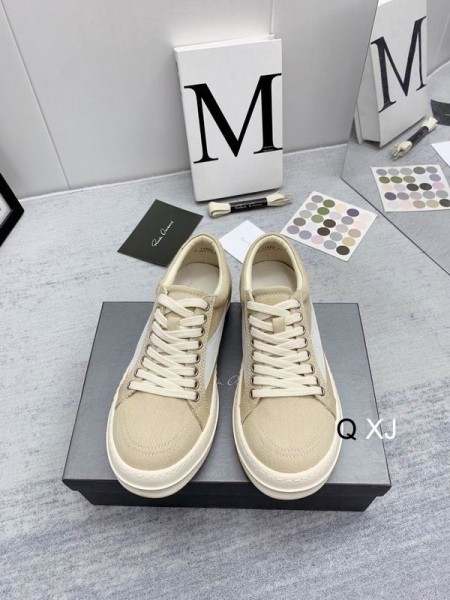 Rick Owens SS25 Hollywood Vintage Sneakers I Mjölk/Mjölk/Milk Velour Mocka Och Full Grain Kalv Läder