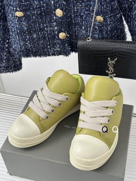 Rick Owens SS25 Hollywood Runway Jumbo Lace Puffer Low Sneakers In Green/Milk/Milk Metallic Peached Lambkin