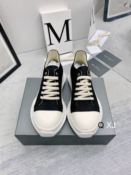 Rick Owens Drkshdw SS25 Hollywood Abstrakt Låga Sneakers I Svart/Mjölk/Overdyed Denim