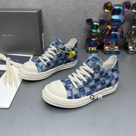 Rick Owens Drkshdw Schackrutiga Låga Sneakers I Mörk Blå/Overdyed Denim