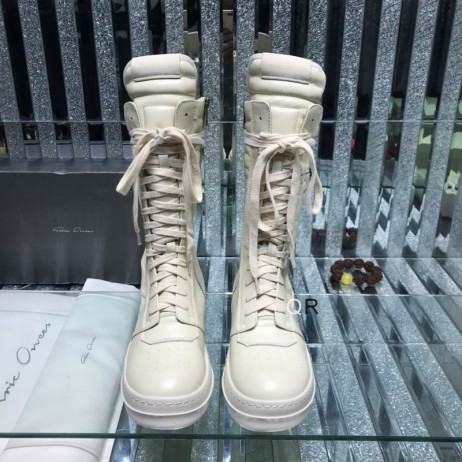 Rick Owens Vit Zip-Detalj-Lace-Up-Boots