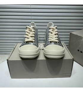 Rick Owens SS25 Hollywood Låga Sneakers I Silver/Mjölk/Milk Full Grain Kalv Läder
