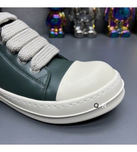 Rick Owens FW25 Concordians Jumbo Spets Sneakers I mörkgrön/Mjölk/Milk Hela Korn Ko Läder