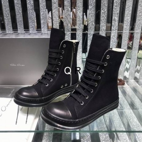 Drkshdw Rick Owens SS25 Hollywood Zapatillas de deporte En Todo el Negro de Lona de Algodón