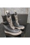 Rick Owens Alto-Top De Cuero Biker Botas En Gris