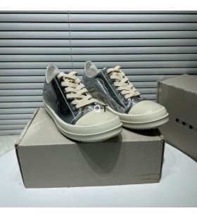 Rick Owens SS25 de Hollywood Bajo las Zapatillas de deporte En la Plata/Leche/Leche de Grano Completo de Cuero de Becerro