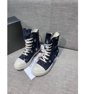 Rick Owens Marina De Guerra Gris Ropa De Dril De Algodón De Lona Zapatillas De Deporte De Alta Superior