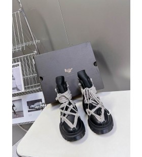 Rick Owens Ss25 Hollywood Megalaced Mega Tractor En Negro/Negro Lavado De La Pantorrilla Botas De