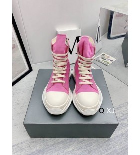 Drkshdw Rick Owens SS25 Hollywood Resumen Zapatillas de deporte En color Rosa/Leche/Leche de Lona de Algod&Atilde;&sup3;n