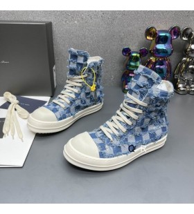 Drkshdw Rick Owens De Tablero De Ajedrez De Las Zapatillas De Deporte De Color Azul Claro/Overdyed Del Dril De Algod&Atilde;&sup3;n