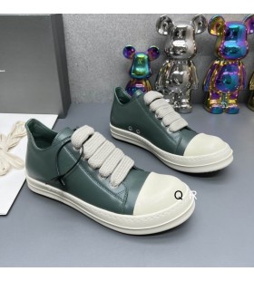 Rick Owens FW25 Concordians Jumbo Lace Sneakers In Dark Green/Milk/Milk Full Grain Cow Leather