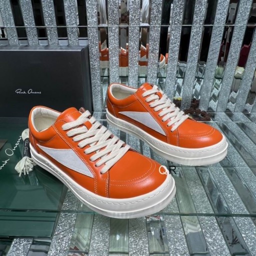 ريك أوينز SS25 هوليوود رياضية في البرتقال/حليب/حليب الحبوب الكاملة جلد العجل و القطيفة من جلد الغزال