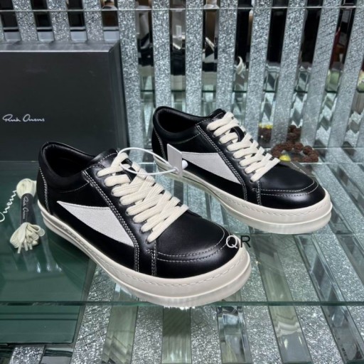 ريك أوينز SS25 هوليوود الأحذية في أسود/اللبن/الحليب الحبوب الكاملة جلد العجل و القطيفة من جلد الغزال