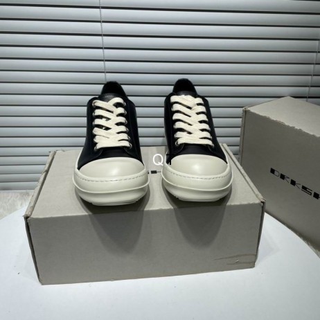 Rick Owens SS25 Hollywood Nízké Tenisky V Černé/Mléko/Mléka Full Grain Telecí Kůže