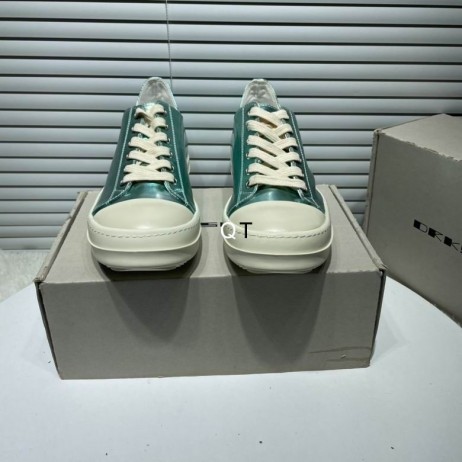 Rick Owens SS25 Hollywood Nízké Tenisky V Zelené/Mléko/Mléka Full Grain Telecí Kůže