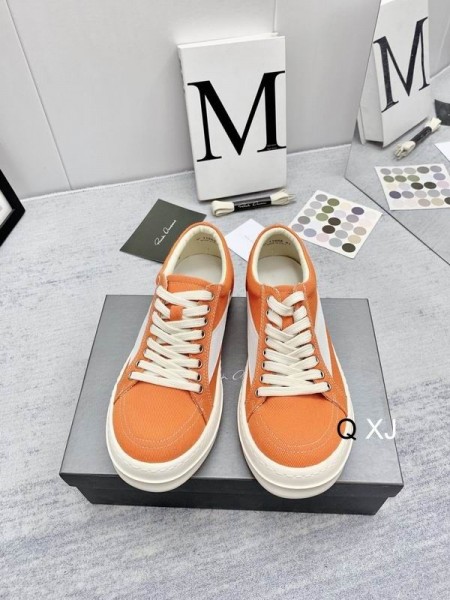 Rick Owens SS25 Hollywood Vintage Tenisky V Oranžové/Mléko/Mléka, Velur, Semiš A Full Grain Telecí Kůže