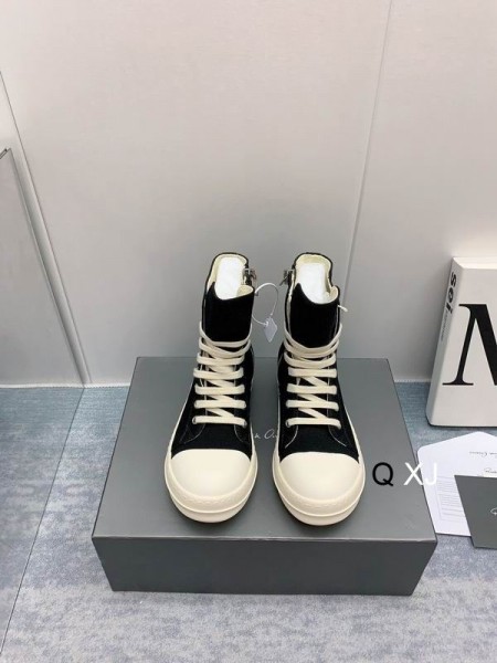 Rick Owens Drkshdw SS25 Hollywood Abstrakte Sneakers I Sort/Mælk/Mælk Coton Lærred