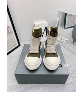 Rick Owens Drkshdw SS25 Hollywood Jumbo Snørebånd Abstrakte Sneakers I Khaki Grøn/Mælk/Mælk Bomuld Lærred