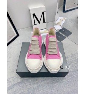 Rick Owens Drkshdw SS25 Hollywood Jumbo Snørebånd Abstrakte Lave Sneakers I Pink/Naturlige Overdyed Folie Stretch Denim