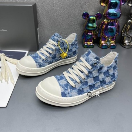 Rick Owens Drkshdw Dambord Lage Sneakers In Licht Blauw/Overdyed Denim