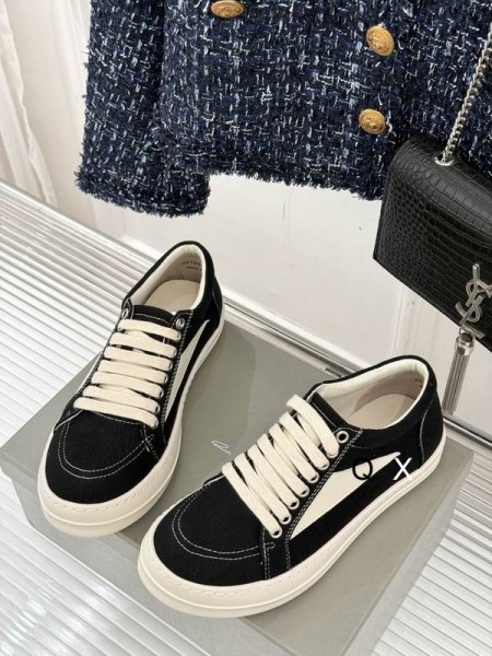 Rick Owens SS25 Hollywood Vintage Sneakers In Zwart/Melk/Overdyed Denim