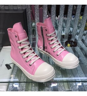 Rick Owens Sakura Pink Leather High-Top Sneakers