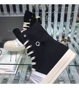 Rick Owens Drkshdw SS25 Wrap Hoge Sneakers In het Zwart/Wit de Rimpels/Melk/Overdyed Denim