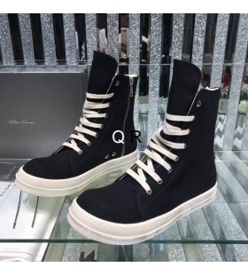 Rick Owens Drkshdw SS25 Hollywood Sneakers In Zwart/Melk/Melk Katoen Canvas