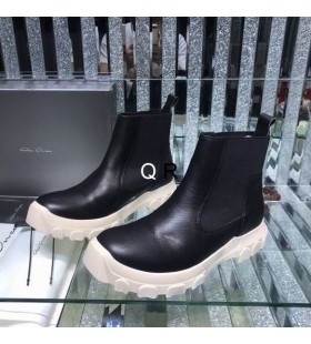 Rick Owens Ss25 Hollywood-Beatle Bozo Tractoren In Zwart/Wit Greywolf Nubuck Laarzen