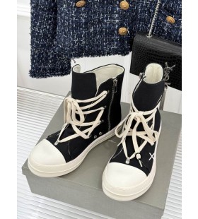 Rick Owens Drkshdw SS25 Hollywood Hexa Sneakers In Zwart/Parel/Melk/Melk Overdyed Denim