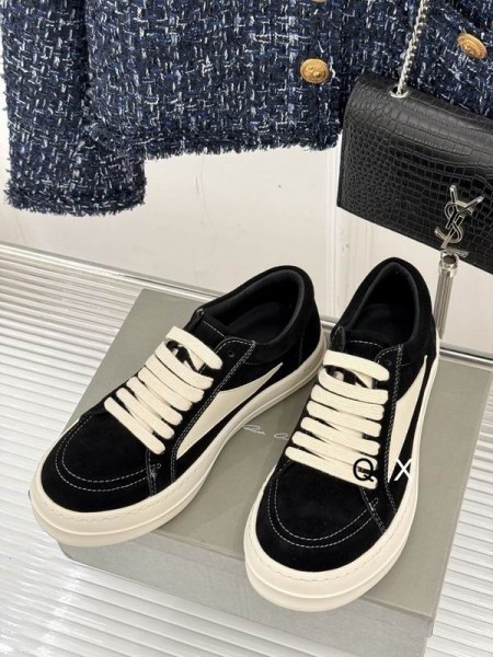 Rick Owens SS25 Hollywood Vintage Lenkkitossut Musta/Maito Mousse Nahka-Ja Velour Mokka