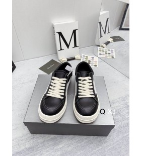 Rick Owens SS25 Hollywood Vintage Sneakers Noir/Lait/Lait de Veau Pleine fleur Cuir Et le Velours Suede