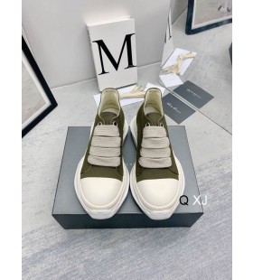 Rick Owens Drkshdw SS25 Hollywood Jumbo Lacets Résumé Faible des chaussures De sport Céladon/Naturel Overdyed Feuille Denim Stretch