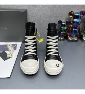 Rick Owens Ramones Python En Cuir Des Chaussures De Sport Noir/Lait