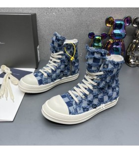 Rick Owens Drkshdw Damier Baskets Bleu Fonc&Atilde;&copy;/Jean Overdyed