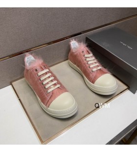 Rick Owens Ponyhair Faible Des Chaussures De Sport Rose/Lait