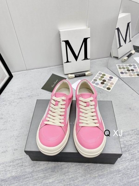 Rick Owens SS25 Hollywood-Vintage-Sneaker In Rosa/Milch/Milch-Full-Grain-Kalbsleder Und Velour Wildleder