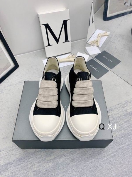 Rick Owens Drkshdw SS25 Hollywood Jumbo Schnürsenkel, Abstrakt, Niedrige Sneaker In Schwarz/Milch/Overdyed Denim