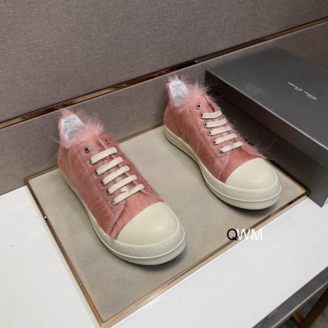 Rick Owens Ponyhair Low Sneaker In Rosa/Milch