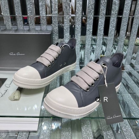 Rick Owens FW25 Concordians Jumbo-Lace Sneakers In gewaschenem Indigo/Milch/Milch-Full-Grain Kuh Leder