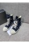 Rick Owens Navy Grey Linen Denim Canvas High-Top-Sneakers