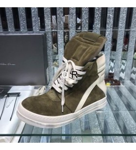 Rick Owens SS25 Hollywood Geobaskets High Sneakers In Celadon/Milch Velour Wildleder Und Leder-Mousse