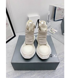 Rick Owens Drkshdw SS25 Hollywood Jumbo Schnürsenkel Abstrakte Sneakers In Pergament/Milch/Milch Baumwolle Leinwand