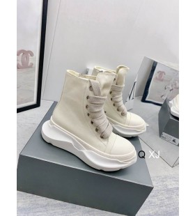 Rick Owens Drkshdw SS25 Hollywood Jumbo Schnürsenkel Abstrakte Sneakers In Pergament/Milch/Milch Baumwolle Leinwand